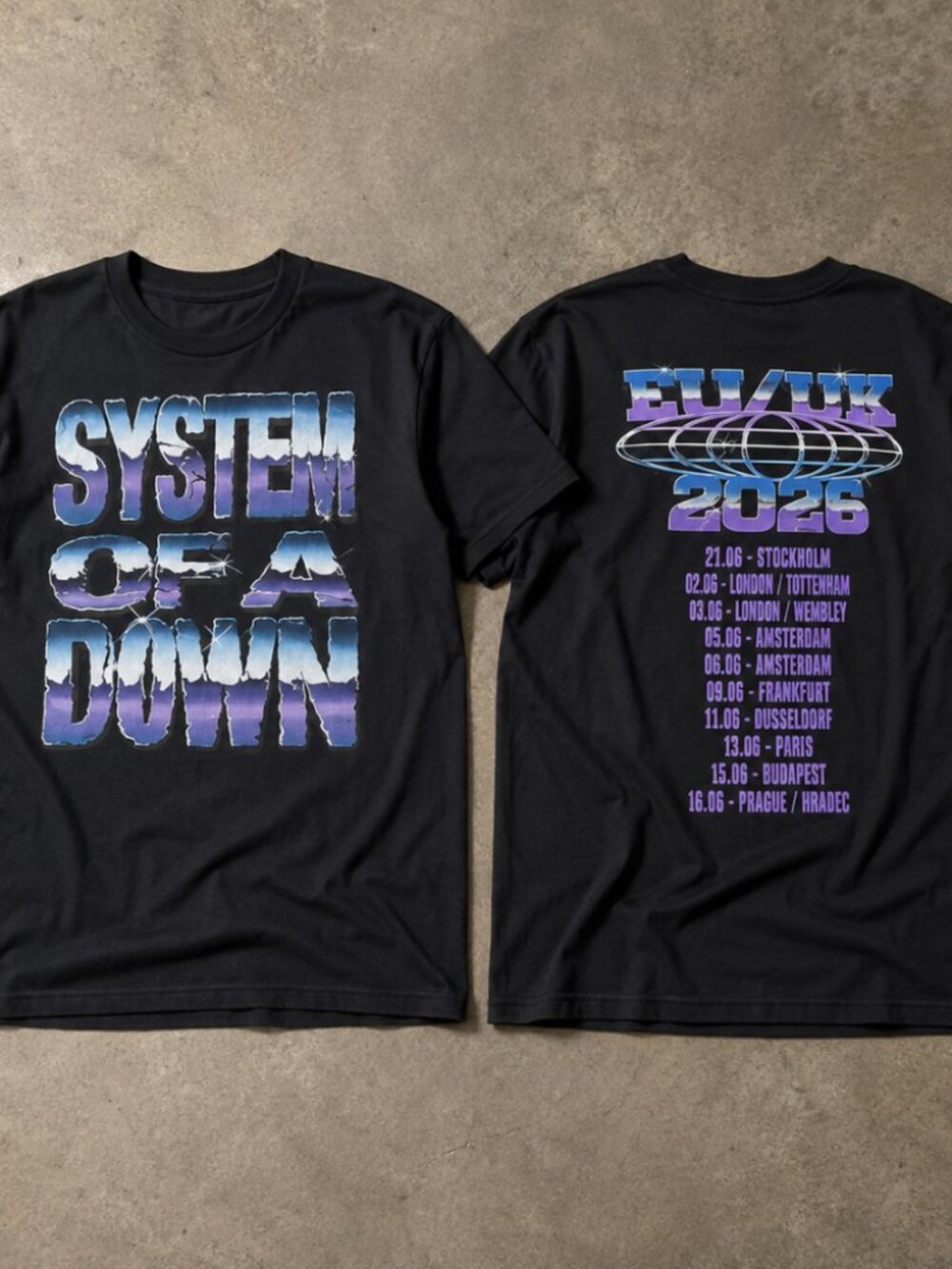 System Of A Down Europe Tour 2026 Double Sided Concert Graphic T-Shirt Reprint